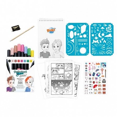 Set creativ Studio profesional de colorat manga, 10 ani, Buki France