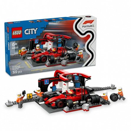 LEGO City - Boxa si mecanici F1 cu masina Ferrari 60443