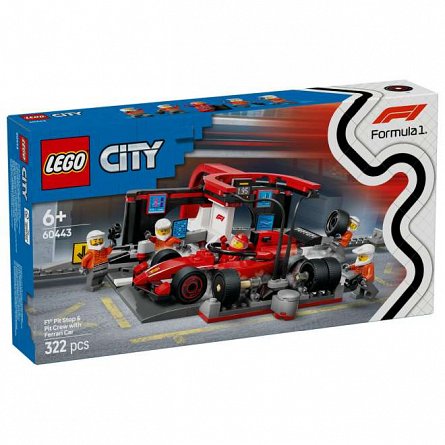 LEGO City - Boxa si mecanici F1 cu masina Ferrari 60443