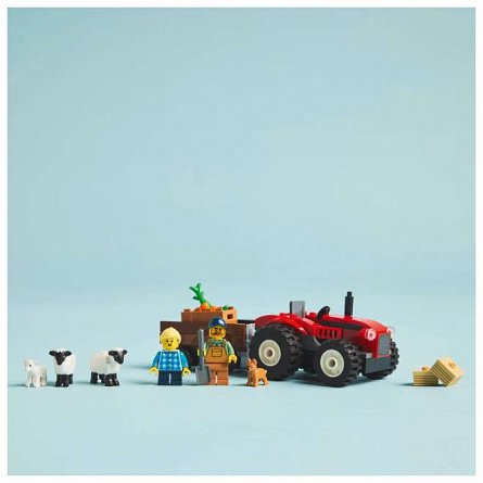 LEGO City - Tractor de ferma rosu cu remorca si oi 60461