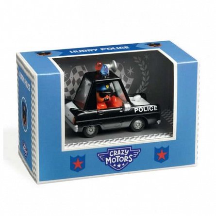Masina Crazy Motors Politie Hurry, 6.9 cm, Djeco