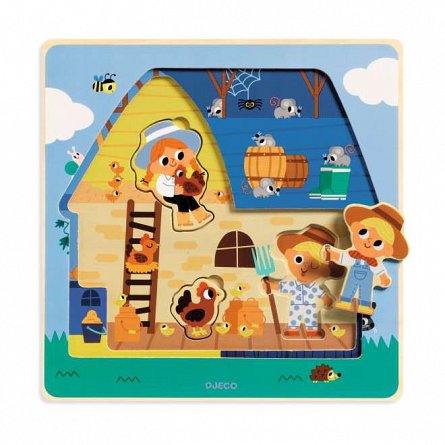 Puzzle straturi Animale de la ferma, 2 ani, Djeco