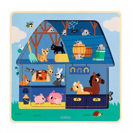 Puzzle straturi Animale de la ferma, 2 ani, Djeco