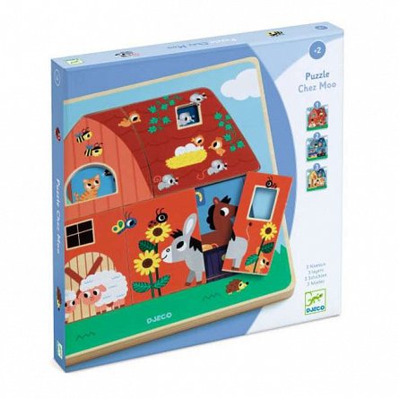 Puzzle straturi Animale de la ferma, 2 ani, Djeco
