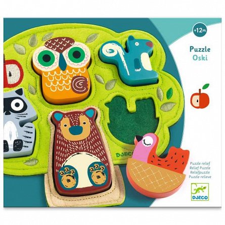 Puzzle din lemn si fetru Oski, 12 luni, Djeco