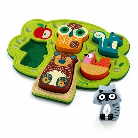Puzzle din lemn si fetru Oski, 12 luni, Djeco