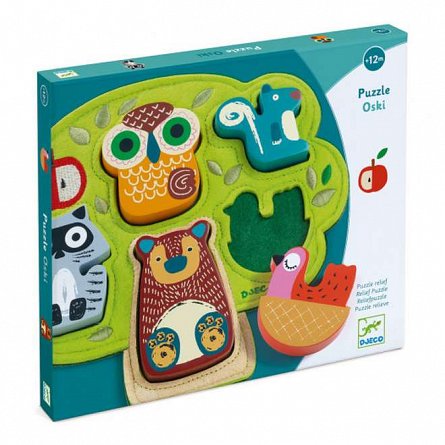 Puzzle din lemn si fetru Oski, 12 luni, Djeco