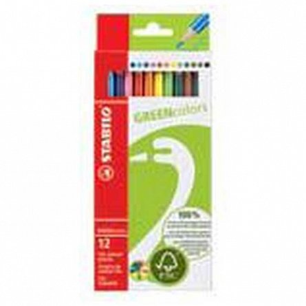 Creioane colorate,12bucati,Stabilo Green