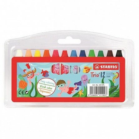 Creioane cerate Stabilo Trio Oil Pastel, set 12 culori, cutie carton