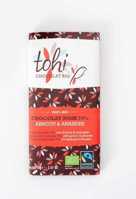 Ciocolata Tohi 70g, Neagra cu caise si migdale