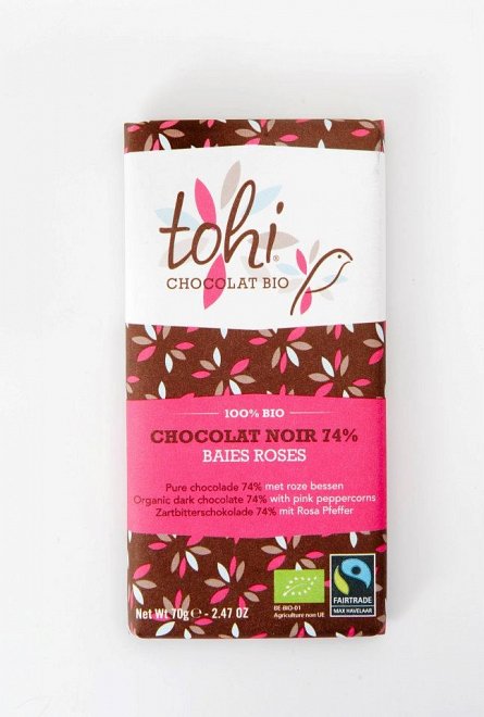 Ciocolata Tohi 70g, Neagra cu piper roz