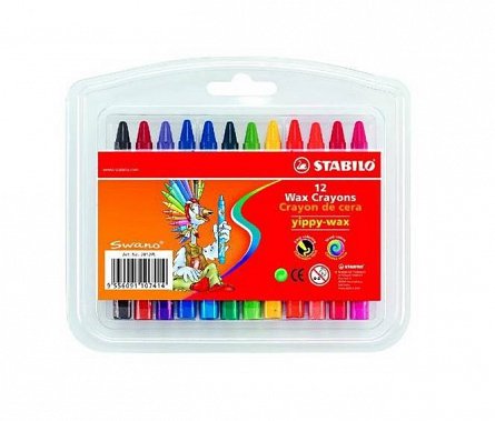 Creioane cerate Stabilo YippyWax, set 12 culori, etui plastic