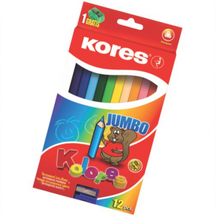 Creioane colorate Kores, set 12 bucati, 12 culori, hexagonale, cu ascutitoare