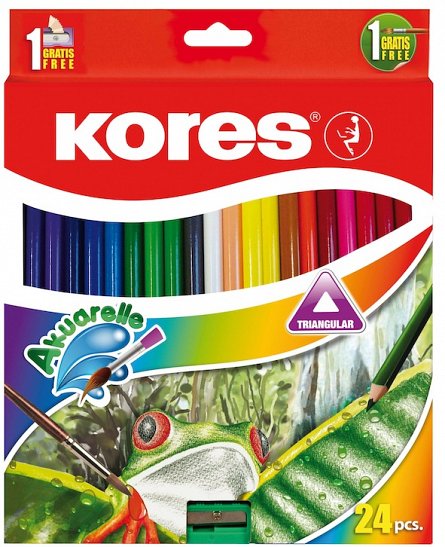 Creioane colorate Kores 24buc+ascutitoar, triunghiulare